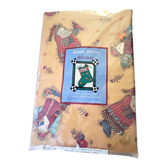 Vintage Debbie Mumm Magic of Santa Vinyl Oblong Tablecloth 60" x 84" - Picture 1 of 10